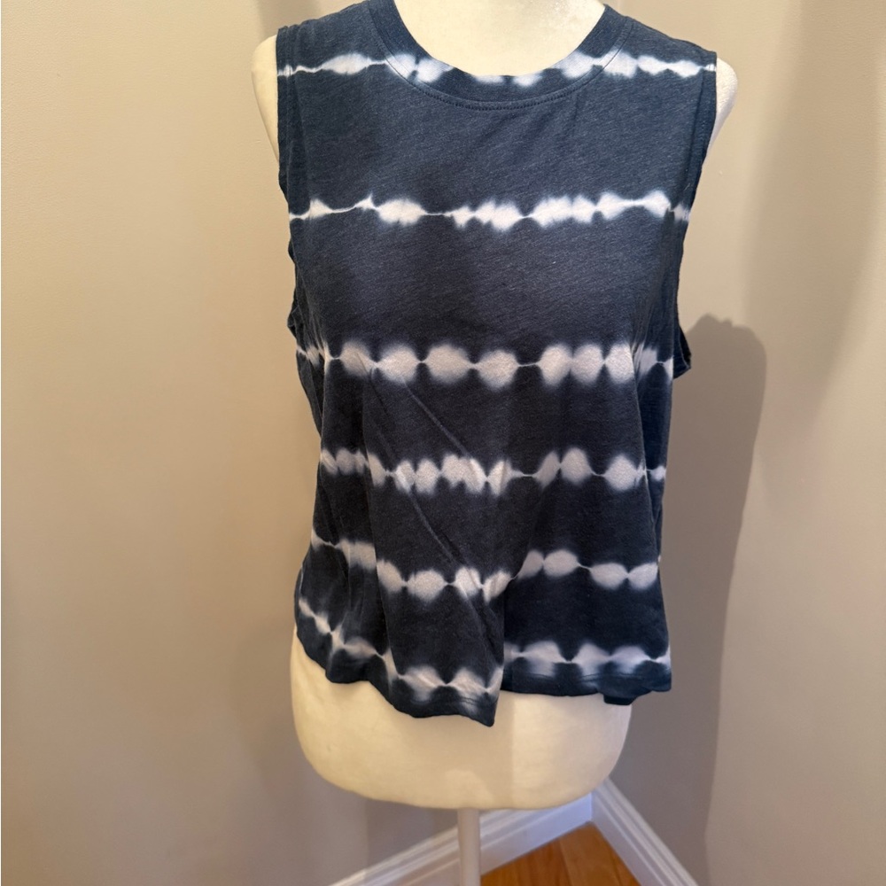 Sage Navy and White Tie-Dye Muscle Tee